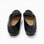 Chanel Loafer Leather Shoes Black Silver Coco Mark Quilted Flat — view 5
