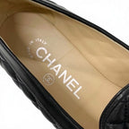 Chanel Loafer Leather Shoes Black Silver Coco Mark Quilted Flat — view 7