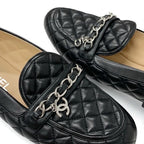 Chanel Loafer Leather Shoes Black Silver Coco Mark Quilted Flat — view 9