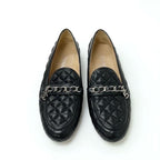 Chanel Loafer Leather Shoes Black Silver Coco Mark Quilted Flat — view 2