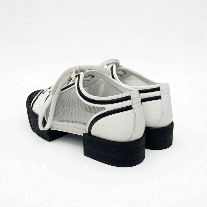 Chanel Sneakers Shoes Leather Mesh White Black Coco Mark Lace Up — view 4