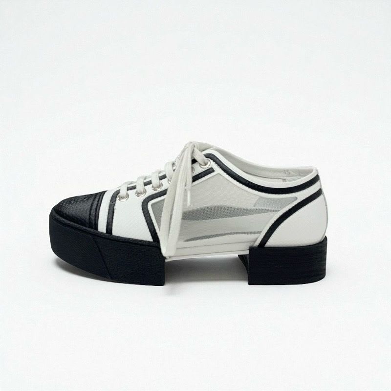 Chanel Sneakers Shoes Leather Mesh White Black Coco Mark Lace Up — view 3