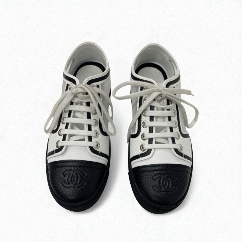 Chanel Sneakers Shoes Leather Mesh White Black Coco Mark Lace Up — view 2