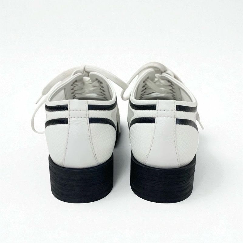 Chanel Sneakers Shoes Leather Mesh White Black Coco Mark Lace Up — view 5
