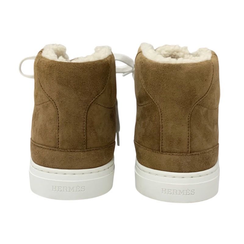 Hermes Daydream Sneakers Shoes Suede Shearling Brown Silver High Cut — view 5