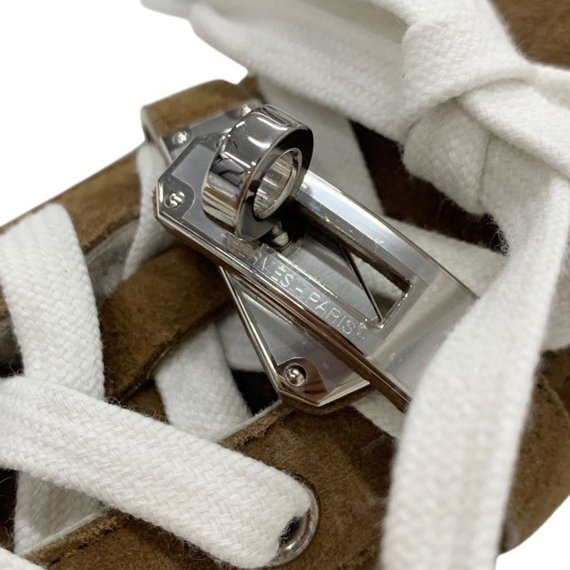 Hermes Daydream Sneakers Shoes Suede Shearling Brown Silver High Cut — view 9