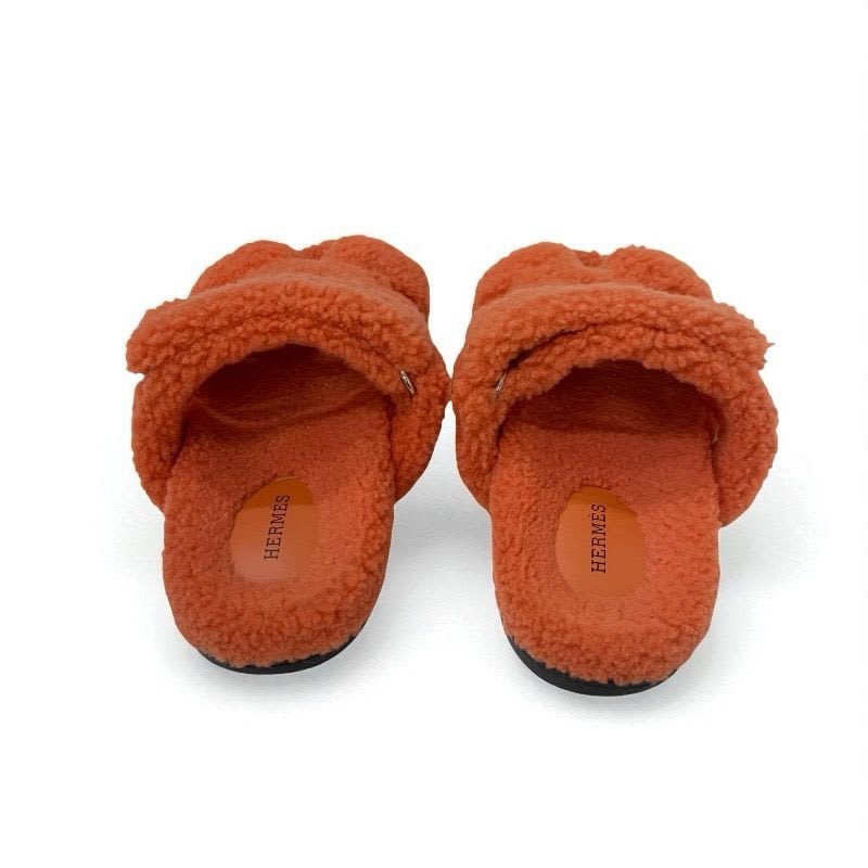 Hermes Chypre Sandals Shoes Shearling Orange Flat — view 5