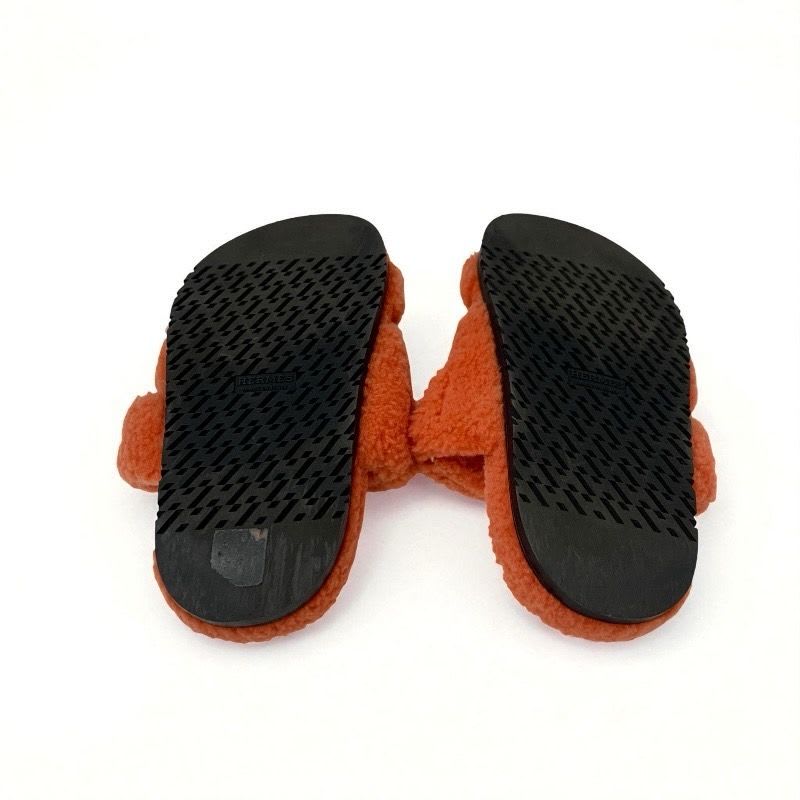 Hermes Chypre Sandals Shoes Shearling Orange Flat — view 6