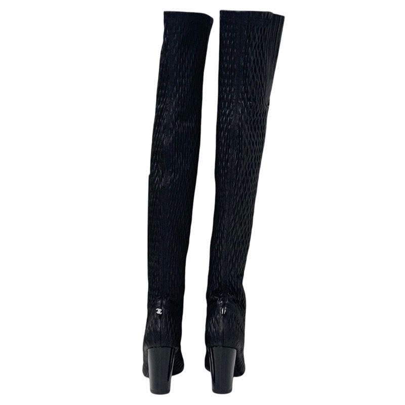 Chanel Boots Long Shoes Leather Black Knee High Coco Mark — view 5