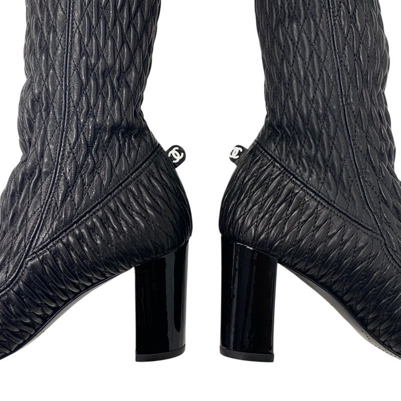 Chanel Boots Long Shoes Leather Black Knee High Coco Mark — view 8