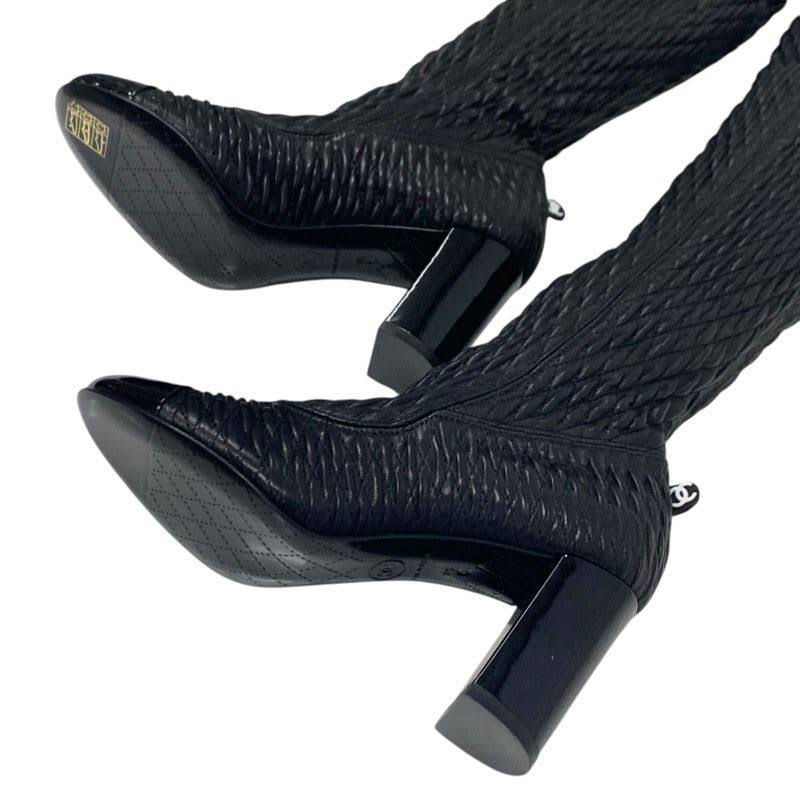 Chanel Boots Long Shoes Leather Black Knee High Coco Mark — view 6