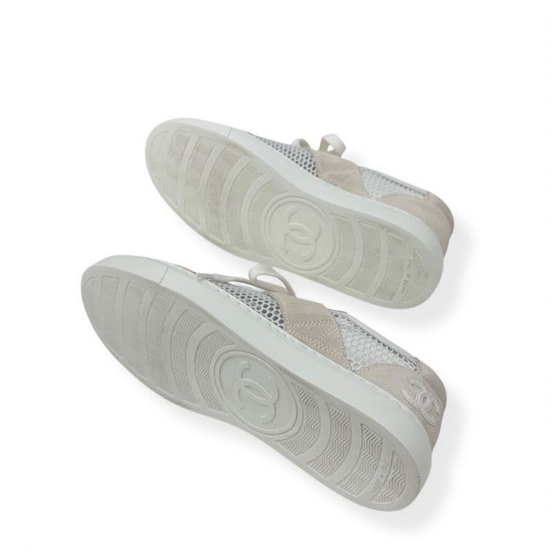 Chanel Sneakers Shoes Suede Beige White Coco Mark Mesh — view 6