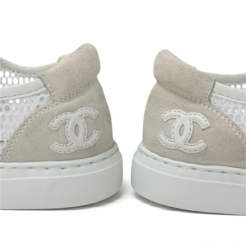 Chanel Sneakers Shoes Suede Beige White Coco Mark Mesh — view 9