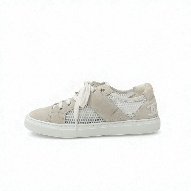 Chanel Sneakers Shoes Suede Beige White Coco Mark Mesh — view 3