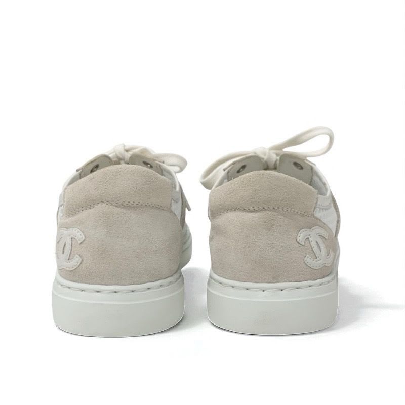 Chanel Sneakers Shoes Suede Beige White Coco Mark Mesh — view 5