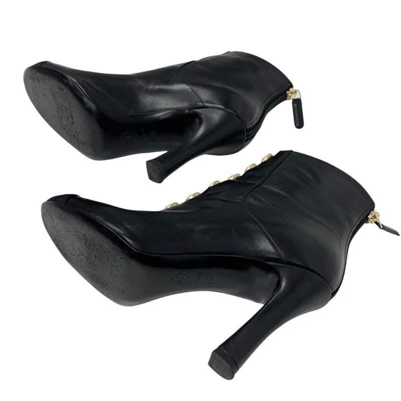 Chanel Boots Short Shoes Leather Fabric Black Coco Mark Pearl — view 6