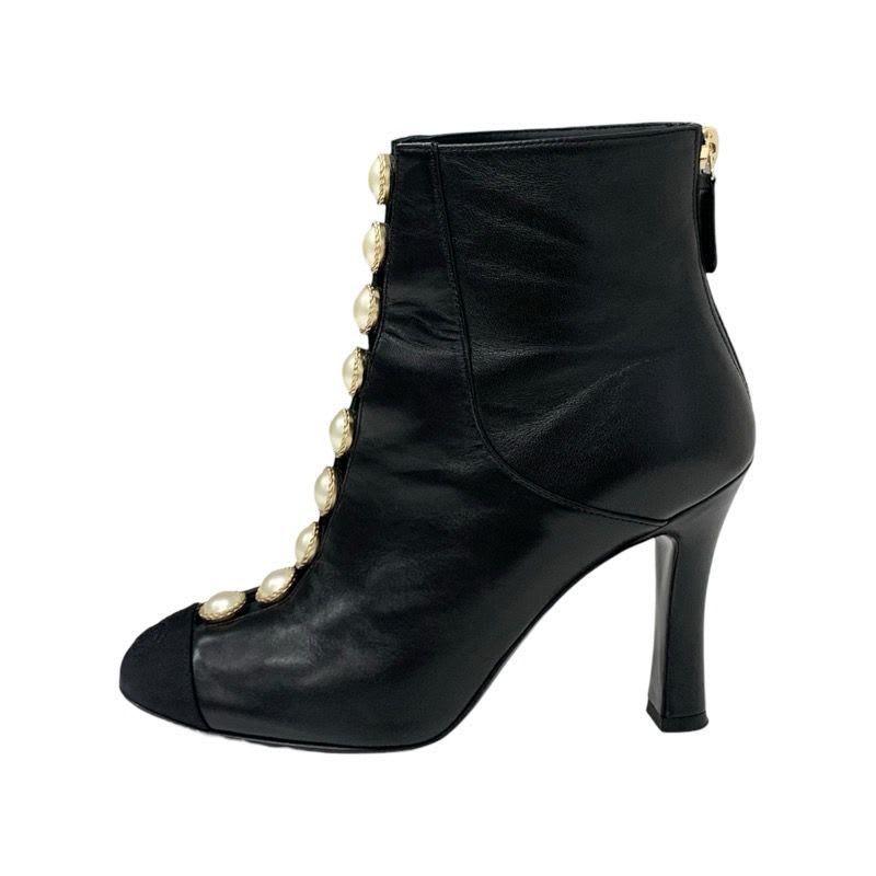 Chanel Boots Short Shoes Leather Fabric Black Coco Mark Pearl — view 3