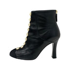 Chanel Boots Short Shoes Leather Fabric Black Coco Mark Pearl — view 3