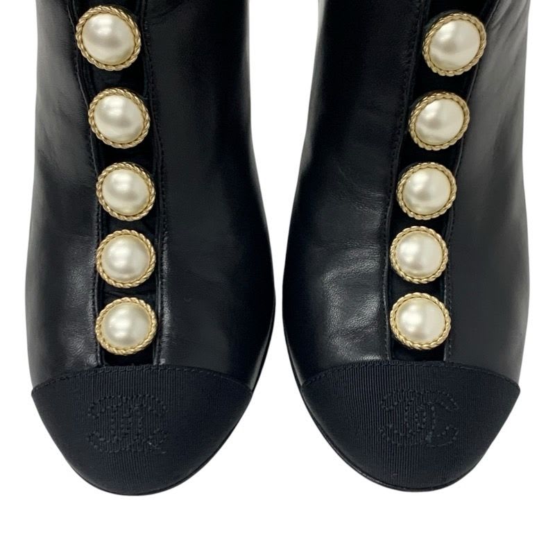 Chanel Boots Short Shoes Leather Fabric Black Coco Mark Pearl — view 9