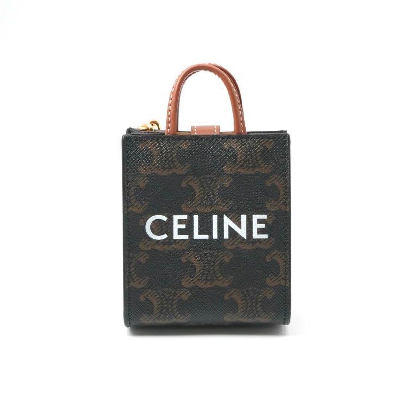 Celine Charm Brown Gold Triomphe Canvas Logo Micro Vertical Cabas — view 2