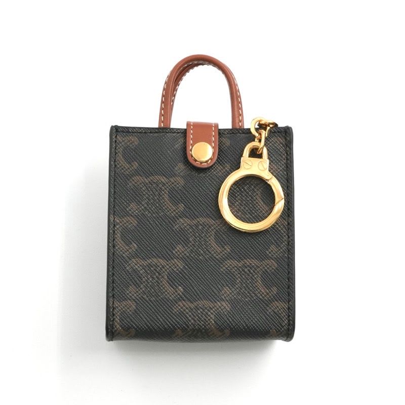 Celine Charm Brown Gold Triomphe Canvas Logo Micro Vertical Cabas — view 3
