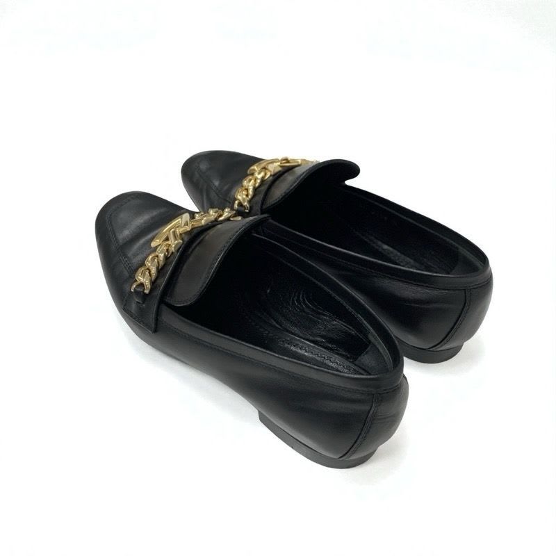 Louis Vuitton Upper Case Line Loafers Leather Shoes Black Gold Chain — view 4