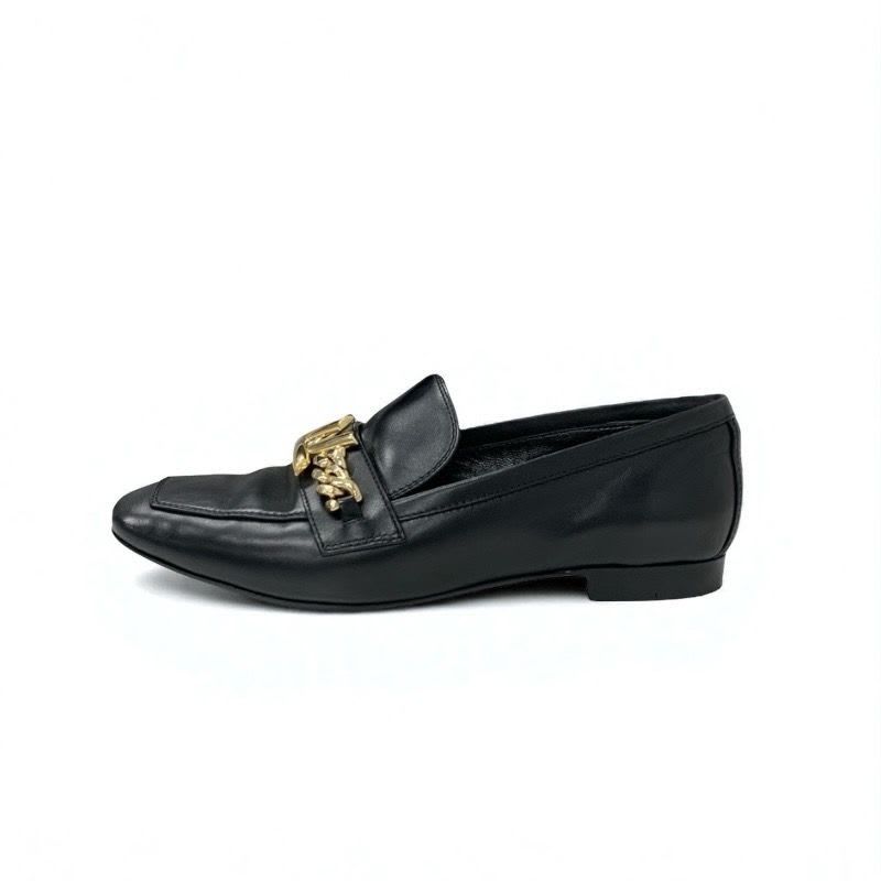 Louis Vuitton Upper Case Line Loafers Leather Shoes Black Gold Chain — view 3