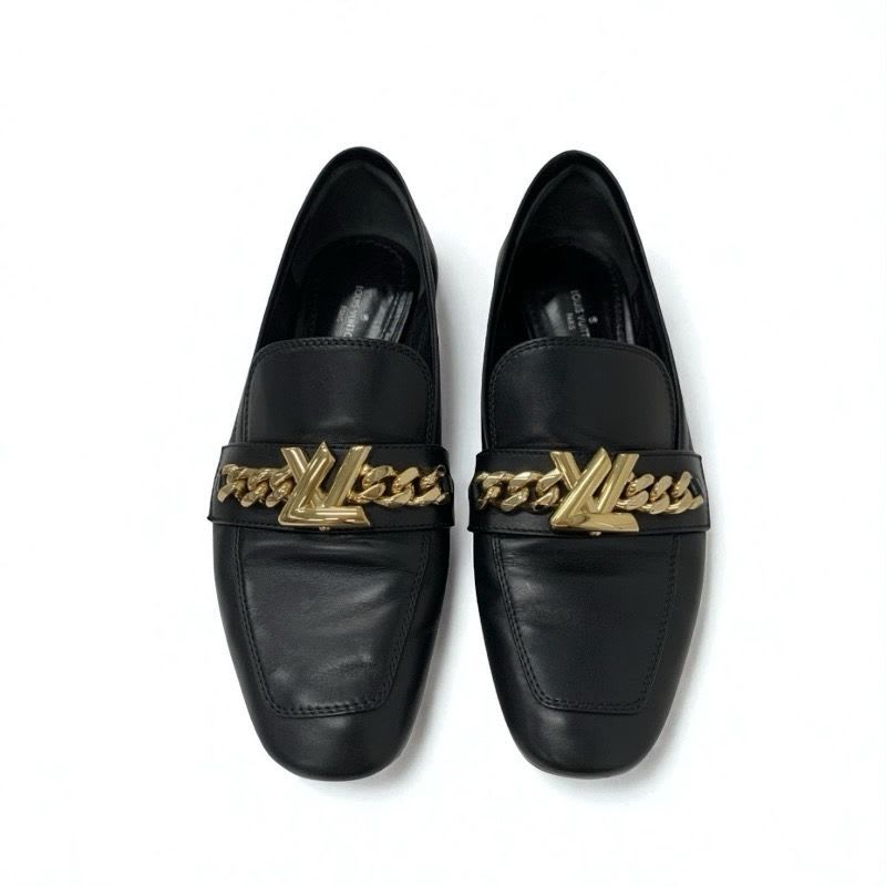 Louis Vuitton Upper Case Line Loafers Leather Shoes Black Gold Chain — view 2