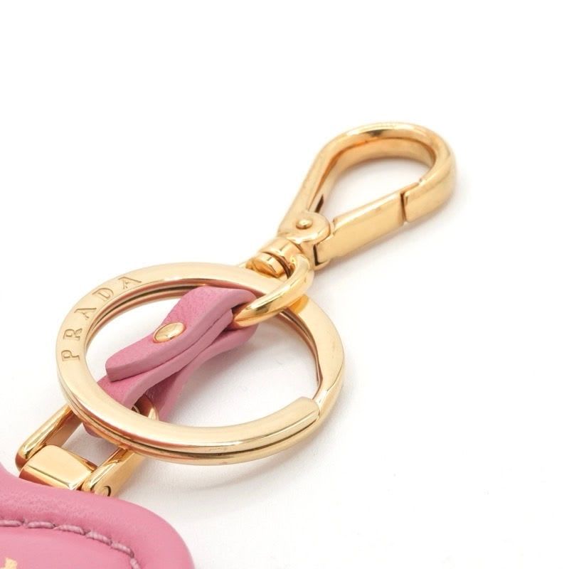 Prada Charm Pink Gold Nappa Leather Key Ring Logo Heart — view 5
