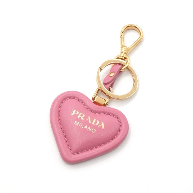 Prada Charm Pink Gold Nappa Leather Key Ring Logo Heart — view 2