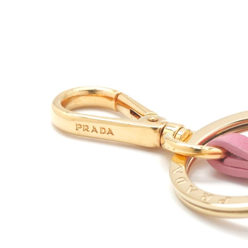 Prada Charm Pink Gold Nappa Leather Key Ring Logo Heart — view 6
