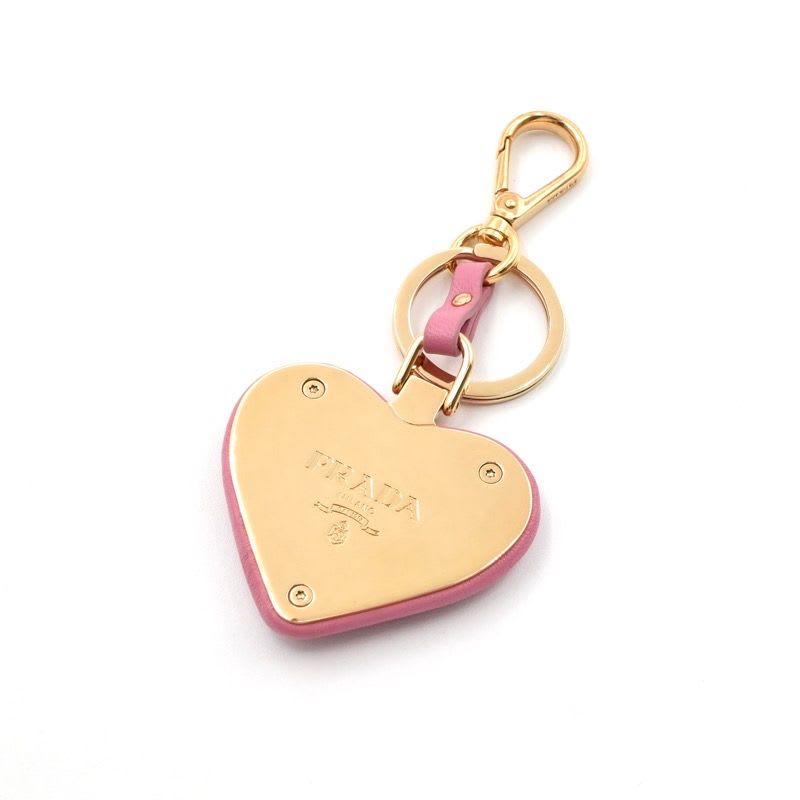 Prada Charm Pink Gold Nappa Leather Key Ring Logo Heart — view 3