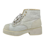 Chanel Boots Short Shoes Haraco Suede Shearling Beige Gray Coco Mark Lace — view 3