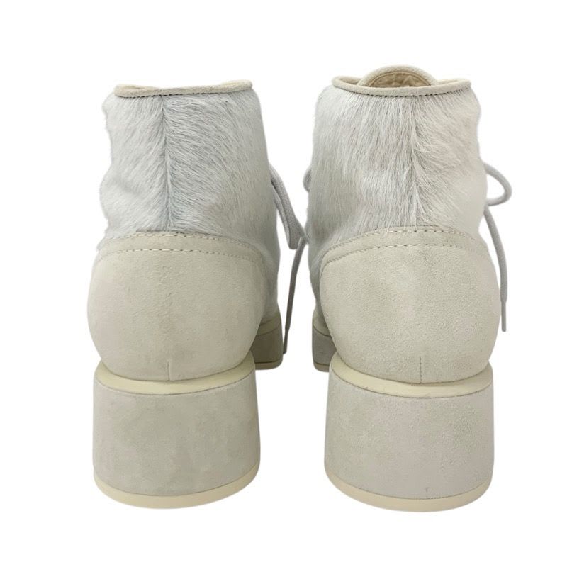 Chanel Boots Short Shoes Haraco Suede Shearling Beige Gray Coco Mark Lace — view 5