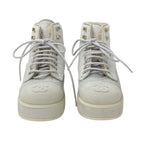 Chanel Boots Short Shoes Haraco Suede Shearling Beige Gray Coco Mark Lace — view 2