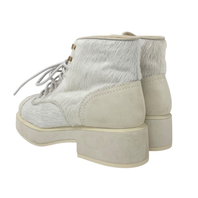 Chanel Boots Short Shoes Haraco Suede Shearling Beige Gray Coco Mark Lace — view 4