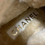 Chanel Boots Short Shoes Haraco Suede Shearling Beige Gray Coco Mark Lace — view 7