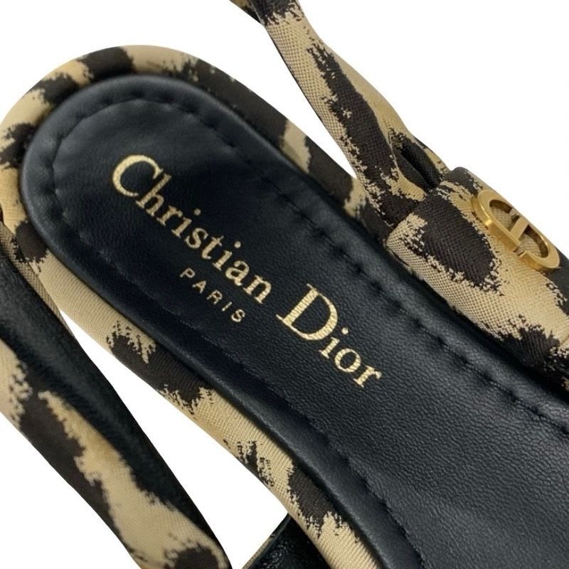 Christian Dior Mizza Flat Shoes Fabric Beige Black Leopard Logo Strap — view 7