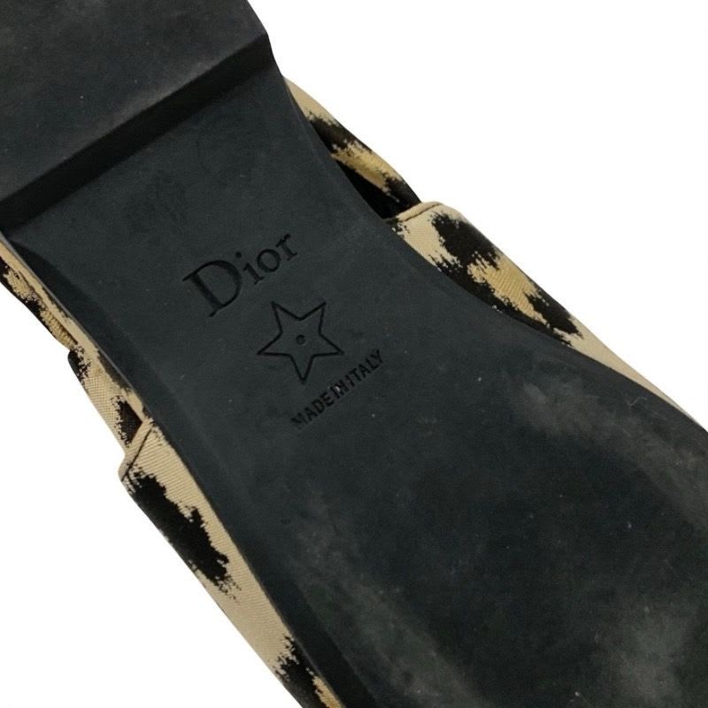 Christian Dior Mizza Flat Shoes Fabric Beige Black Leopard Logo Strap — view 8