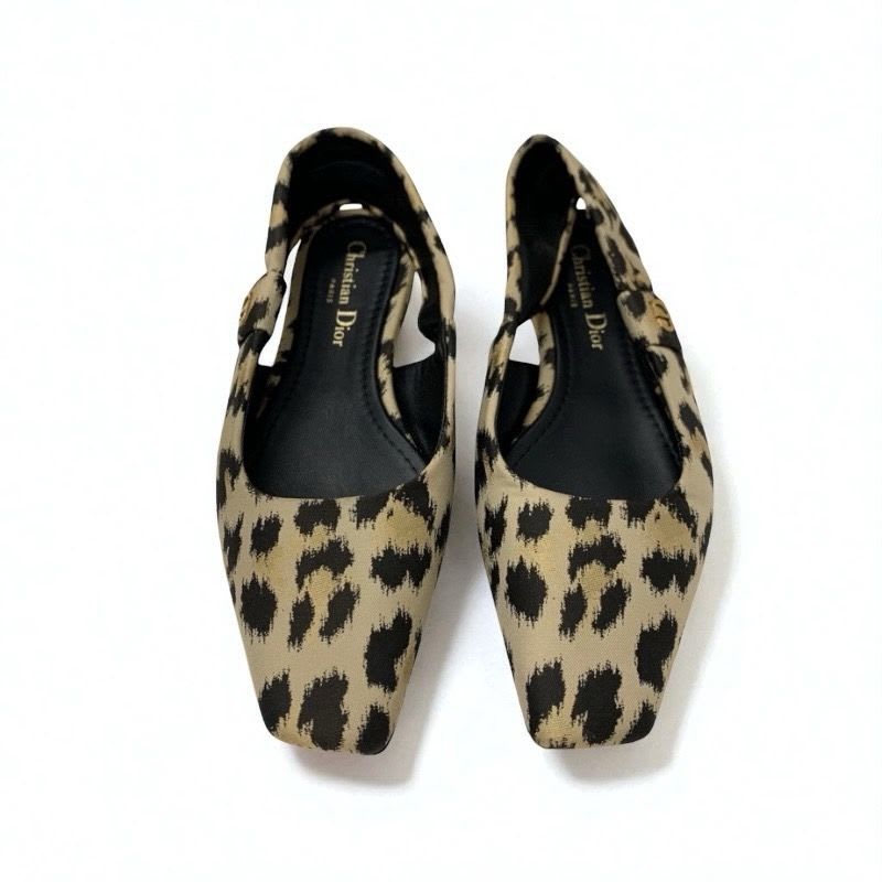 Christian Dior Mizza Flat Shoes Fabric Beige Black Leopard Logo Strap — view 2