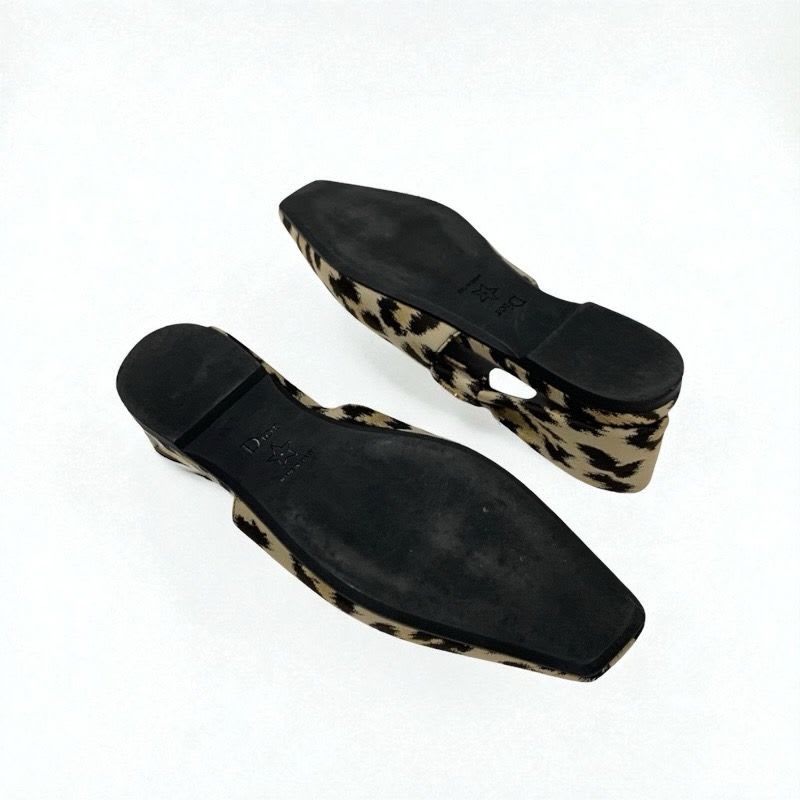 Christian Dior Mizza Flat Shoes Fabric Beige Black Leopard Logo Strap — view 6
