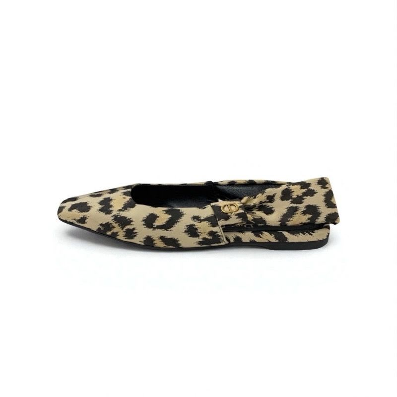 Christian Dior Mizza Flat Shoes Fabric Beige Black Leopard Logo Strap — view 3