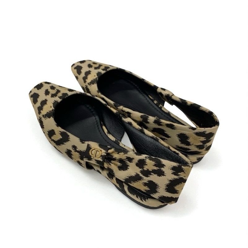 Christian Dior Mizza Flat Shoes Fabric Beige Black Leopard Logo Strap — view 4