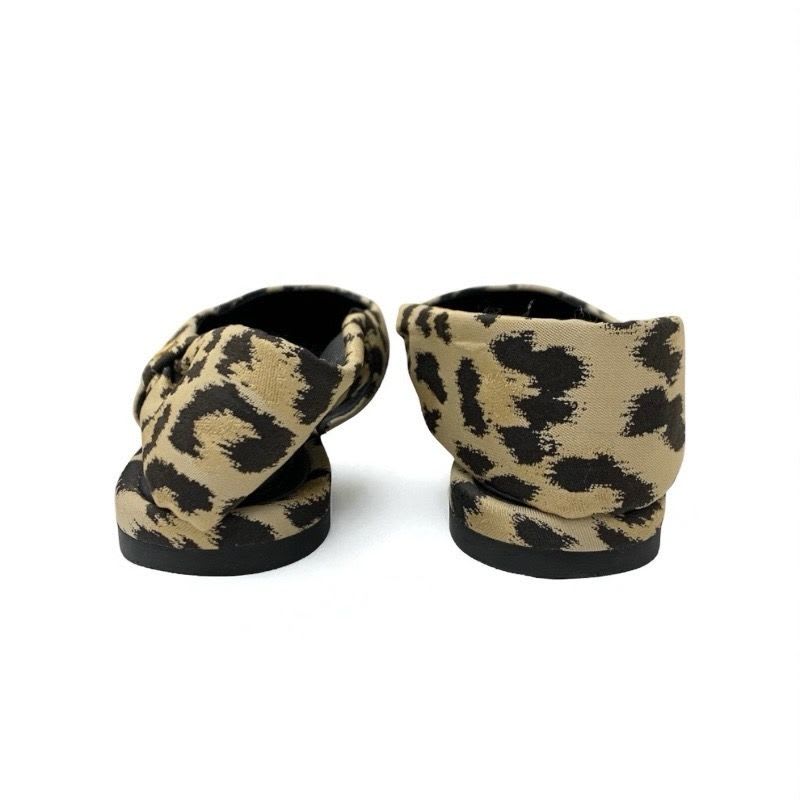 Christian Dior Mizza Flat Shoes Fabric Beige Black Leopard Logo Strap — view 5