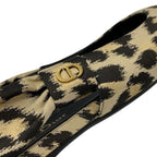 Christian Dior Mizza Flat Shoes Fabric Beige Black Leopard Logo Strap — view 9