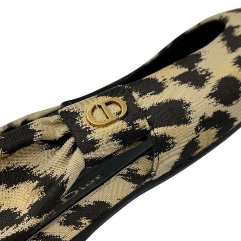 Christian Dior Mizza Flat Shoes Fabric Beige Black Leopard Logo Strap — view 9
