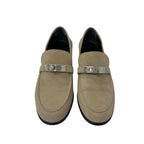 Hermes D'esting Loafers Leather Shoes Suede Beige Silver Moccasins Kelly — view 2