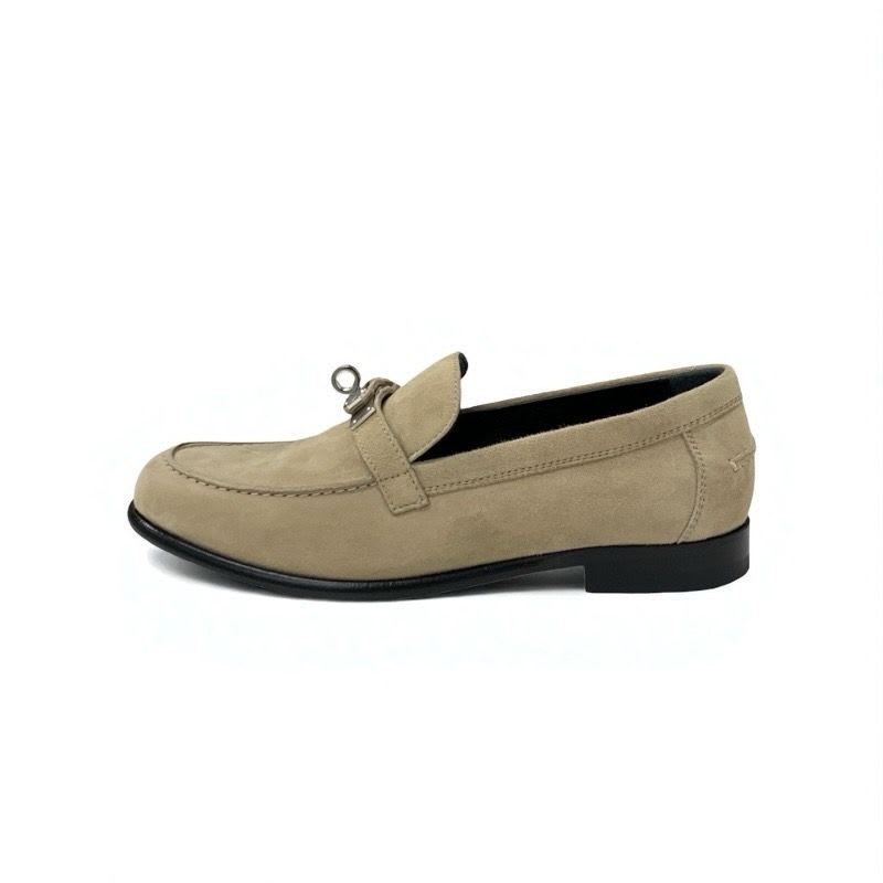 Hermes D'esting Loafers Leather Shoes Suede Beige Silver Moccasins Kelly — view 3