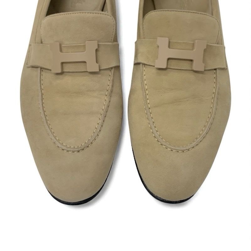 Hermes Paris Loafers Leather Shoes Suede Beige Hhardware Moccasins — view 9