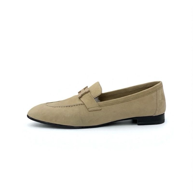 Hermes Paris Loafers Leather Shoes Suede Beige Hhardware Moccasins — view 3